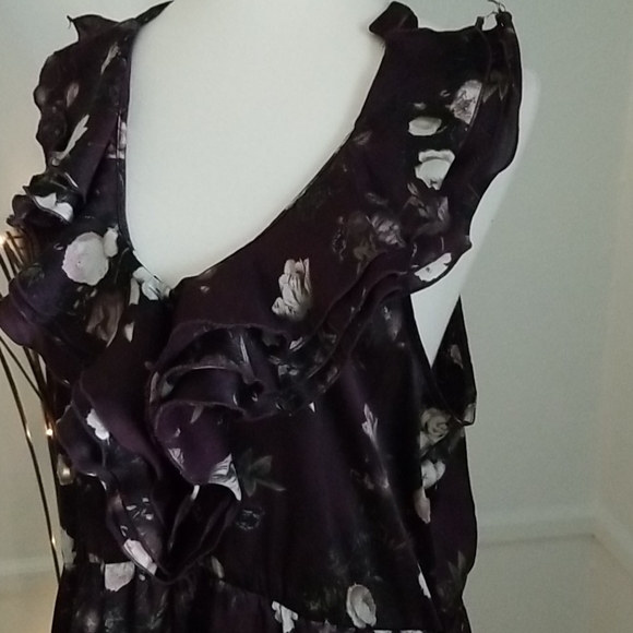 Converse Deep plum Floral V Neck Ruffle Dress - Picture 2 of 11